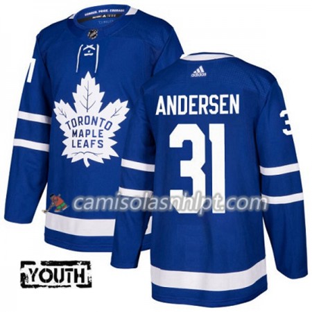 Camisola Toronto Maple Leafs Frederik Andersen 31 Adidas 2017-2018 Azul Authentic - Criança